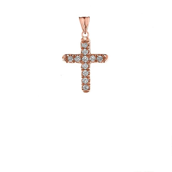 14k Solid Gold Mini Diamond Cross Pendant - Picture 5 of 10
